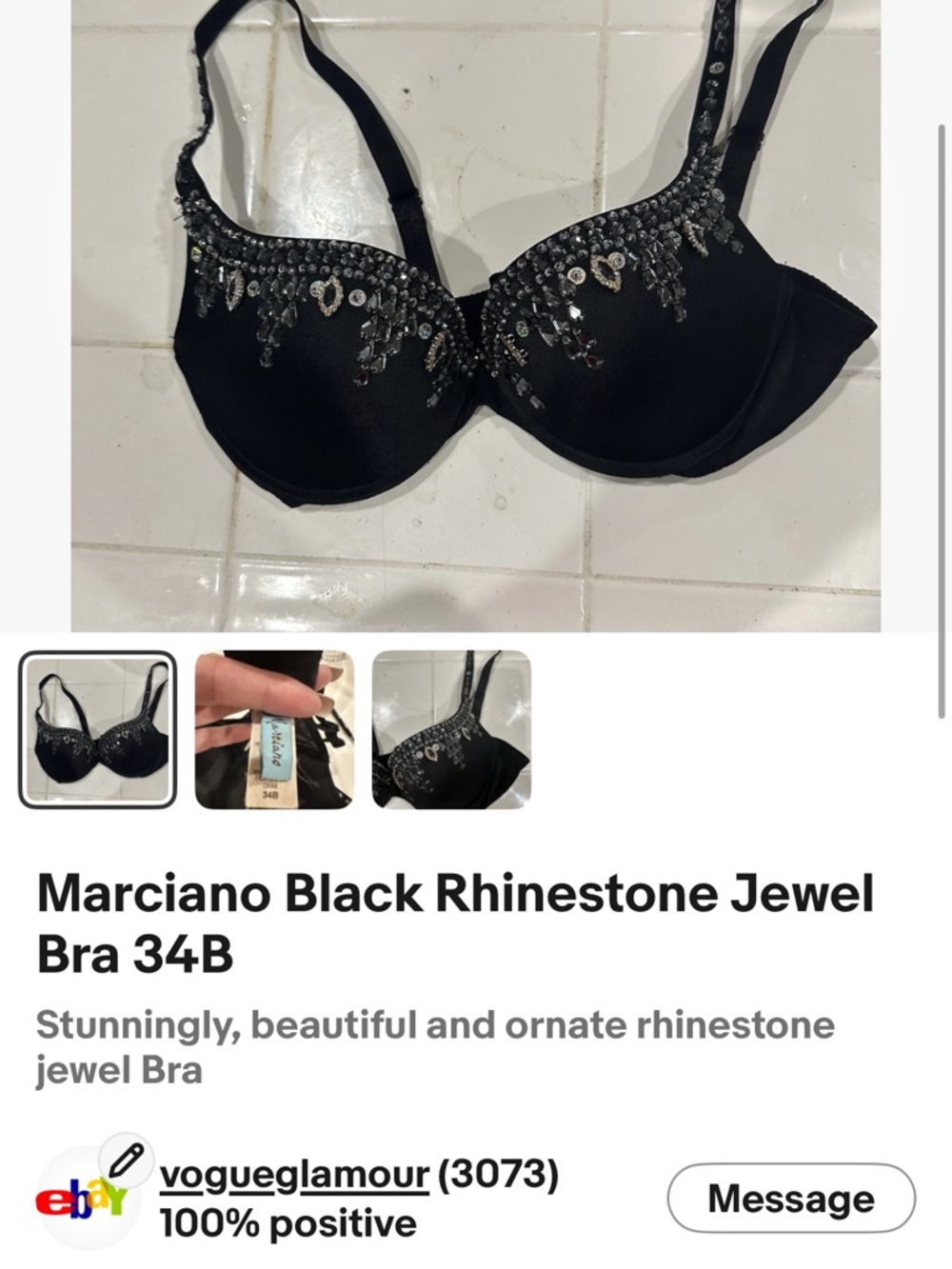 Marciano Black Jeweled Rhinestone Embellished Bra